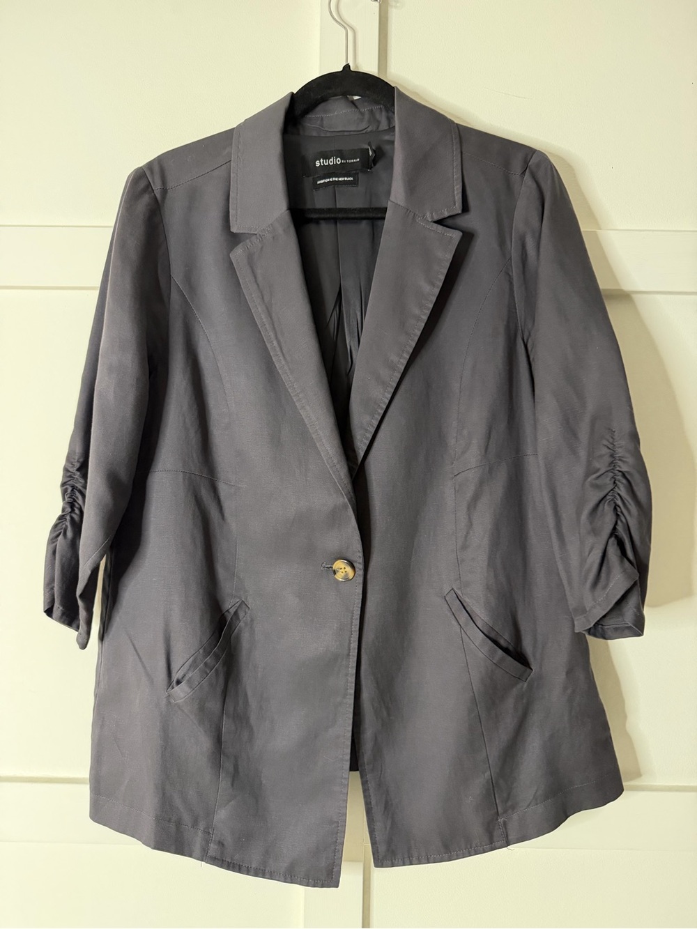 Torrid Gray Single-Button Blazer with Ruched Sleeves - Torris Size 00